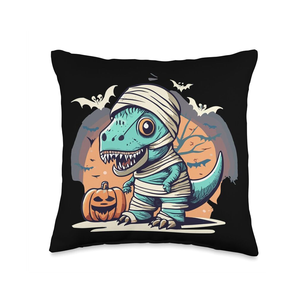 1171 Mummy Dinosaur Trex Throw Pillow, 16x16, Multicolor
